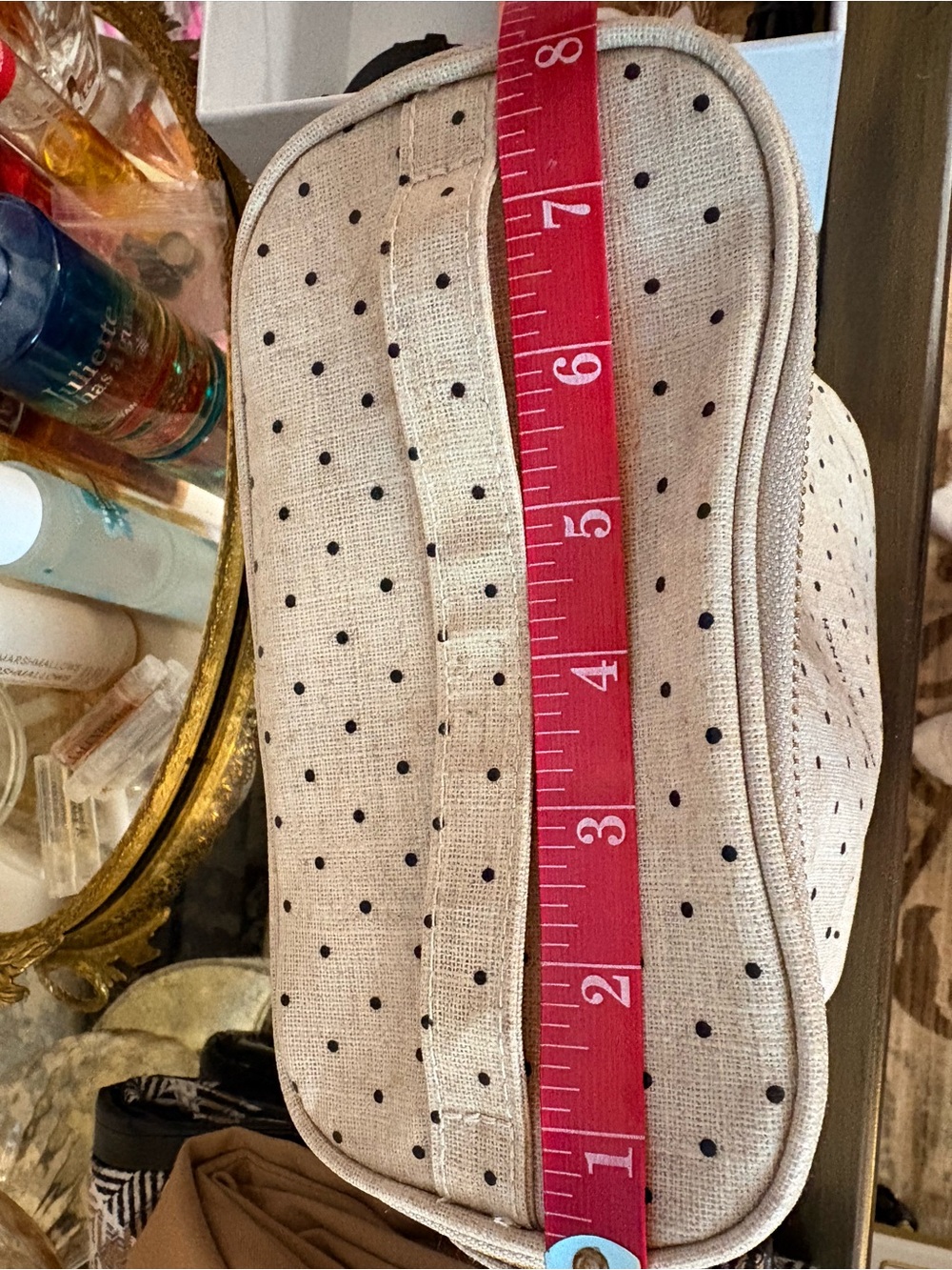 kate spade Out To Lunch Polka Dot Canvas Tote - Cream & Black with Gold Hardware - Picture 6 of 7